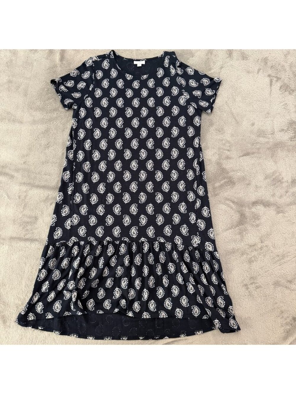J. Jill Short Sleeve Midi Dress Navy Blue Paisley Stretch Womens Medium Tall MT
